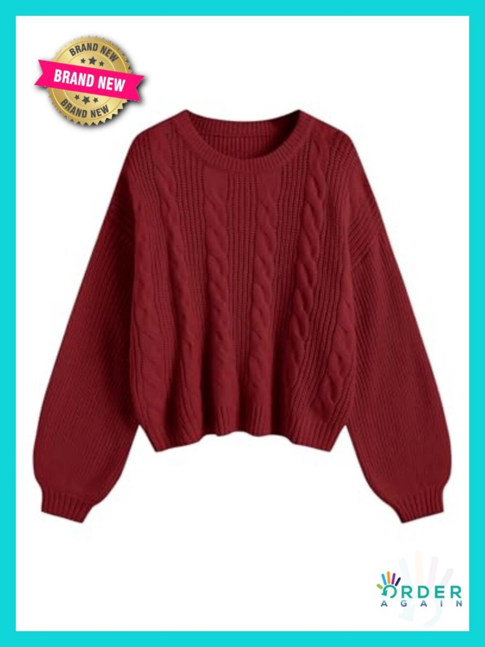 Cable Knit Sweater Oversized Lantern Sleeve Pullover Top
